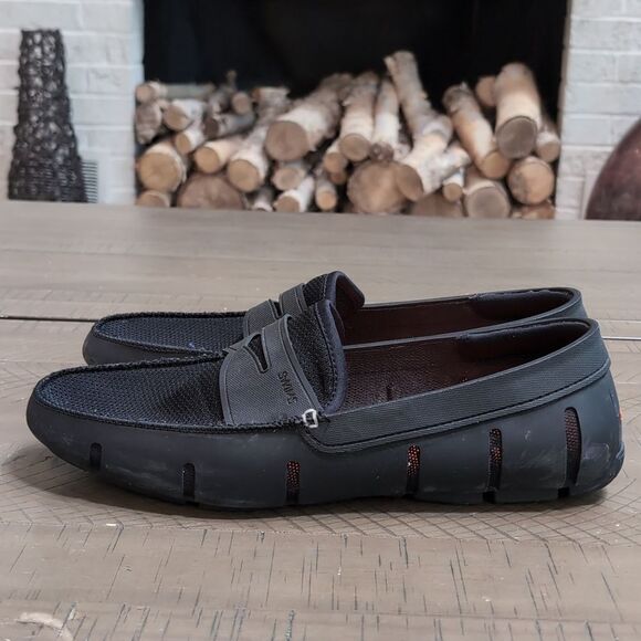 Swims Black Mens Rubber Mesh Boat Loafer Water Beach Pool Shoes Size 11